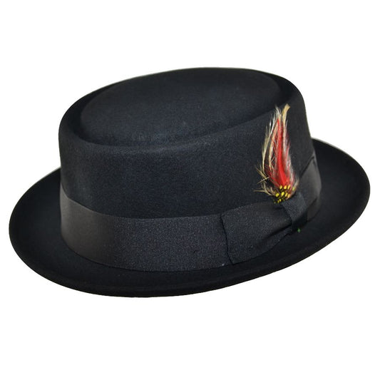 Wool Felt Crushable Pork Pie Hat - Black