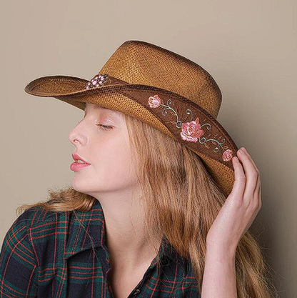 American Straw Cowboy Hat w/ Embroidery