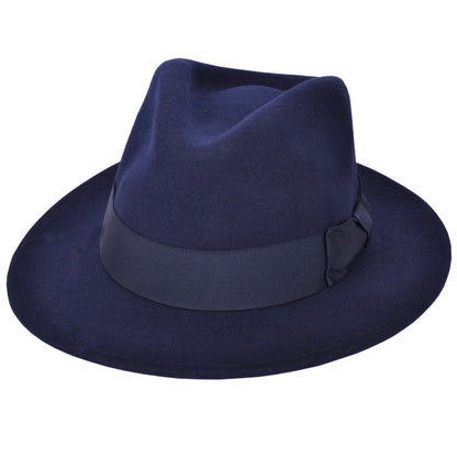 Wool Fedora With Grosgrain Ribbon Band Hat - Navy