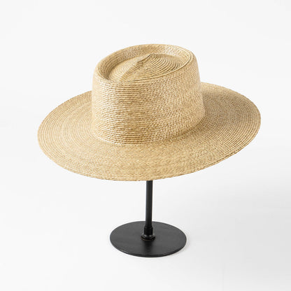 Straw Gambler Cowboy Hat - Flat Brim Boater Style