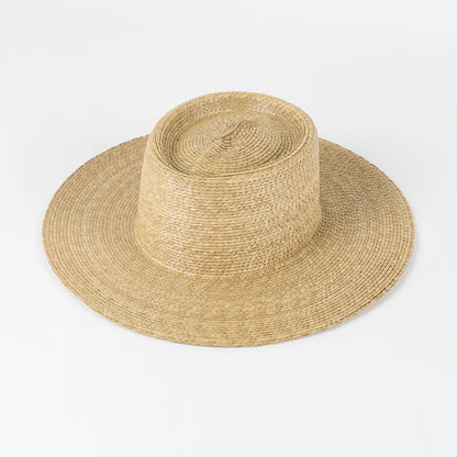 Straw Gambler Cowboy Hat - Flat Brim Boater Style