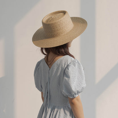 Straw Gambler Cowboy Hat - Flat Brim Boater Style