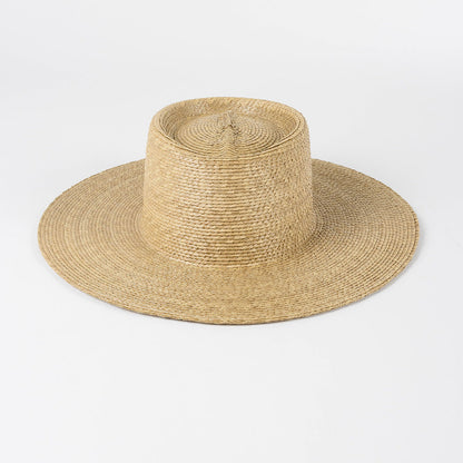 Straw Gambler Cowboy Hat - Flat Brim Boater Style