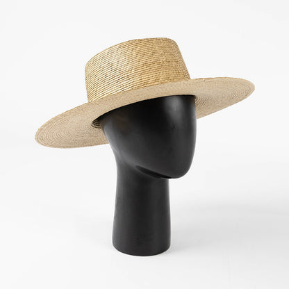 Straw Gambler Cowboy Hat - Flat Brim Boater Style