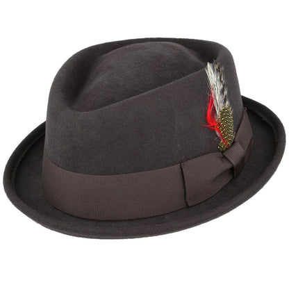 Felt Diamond Crown Pork Pie Hat - Brown