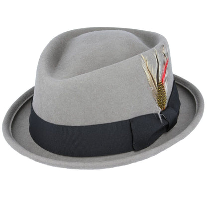 Crushable Diamond-Crown Pork Pie Hat - Grey