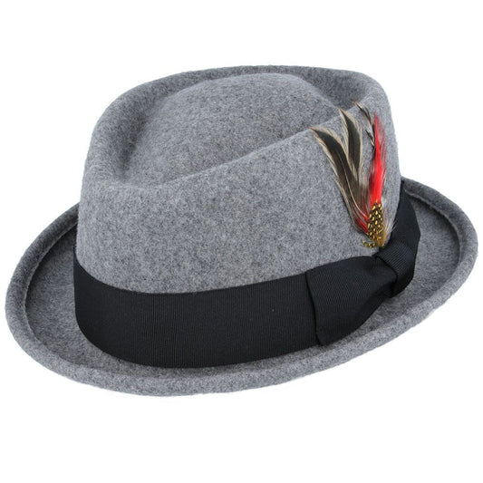 Crushable Diamond Crown Pork Pie Hat - Mix Grey