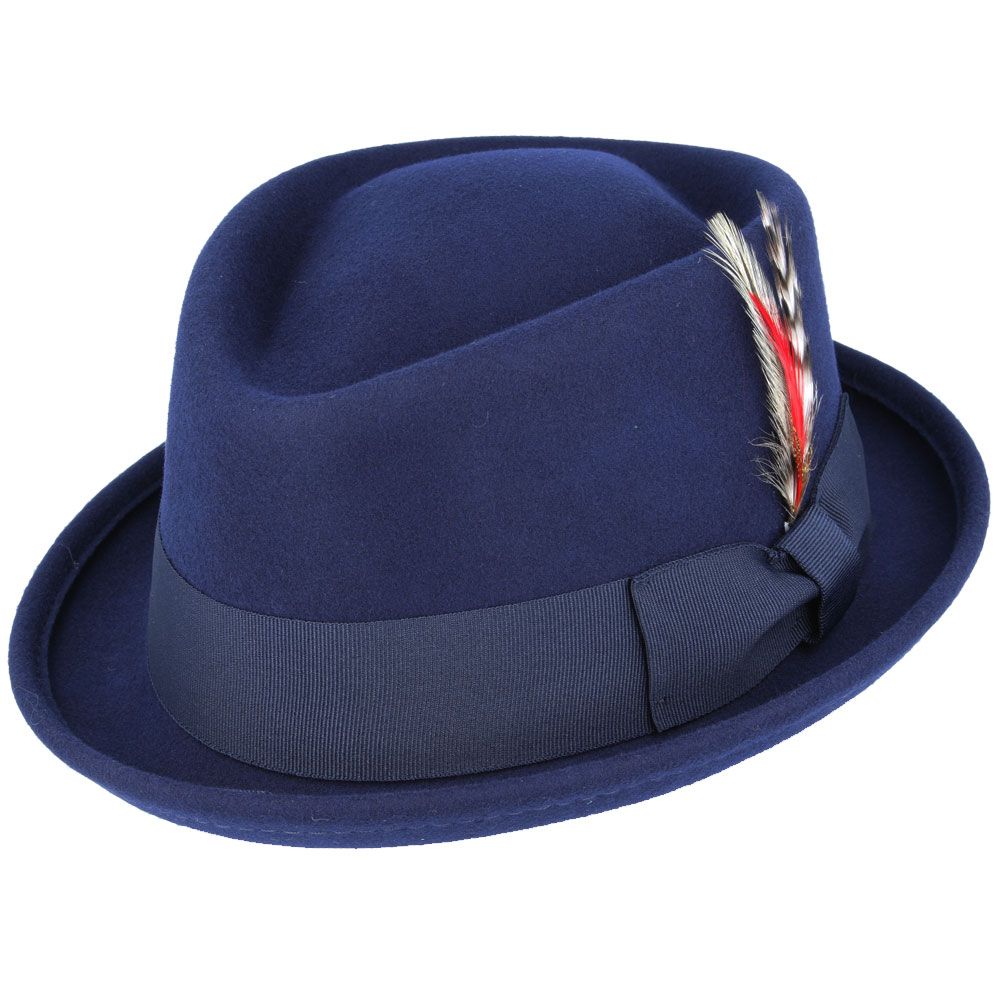 Crushable Diamond Crown Pork Pie Hat - Navy