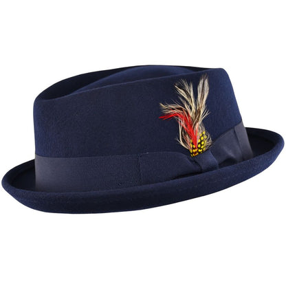 Crushable Diamond Crown Pork Pie Hat - Navy