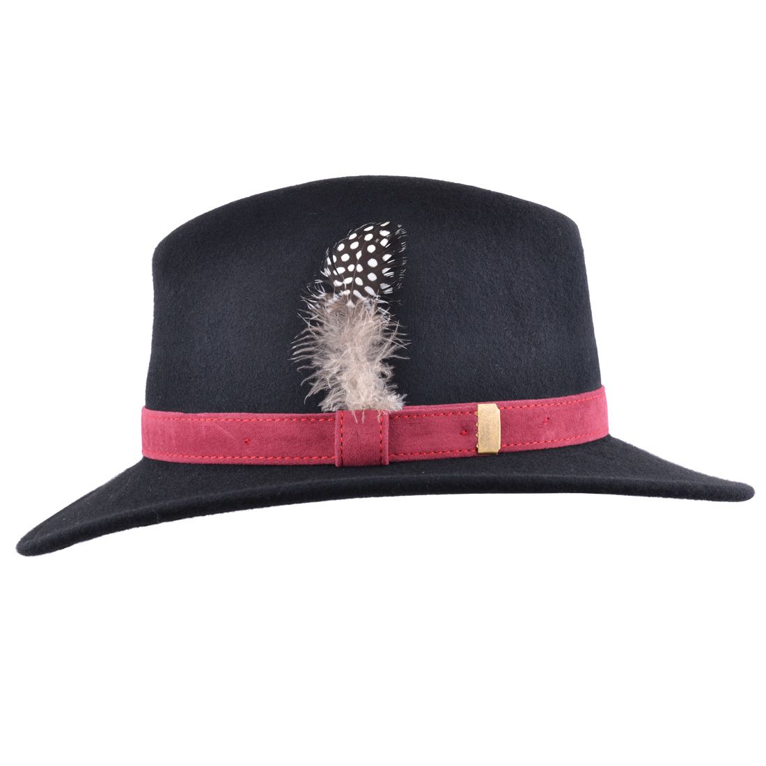 Crushable Wool Felt Fedora Hat With Feather Pin - Brown