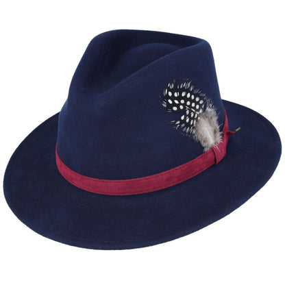 Crushable Wool Felt Fedora Hat With Feather Pin - Brown