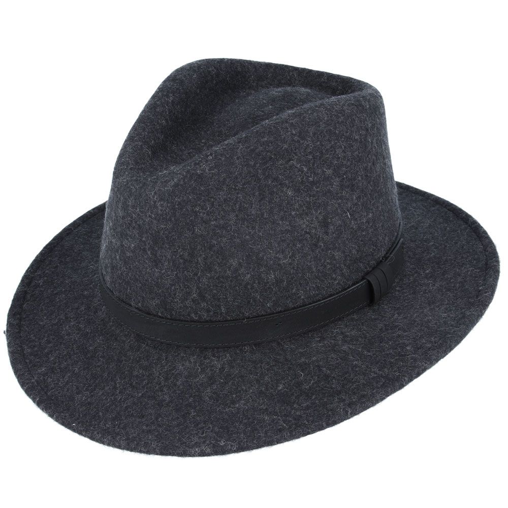 Wool Felt Fedora Hat With Leather Band - Mix Charcoal