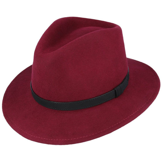 Wool Felt Fedora Hat With Leather Band - Wine