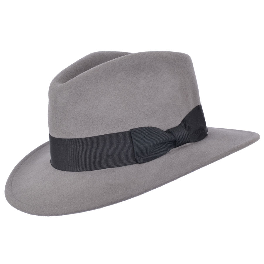 Wool Fedora With Grosgrain Ribbon Band Hat - Grey