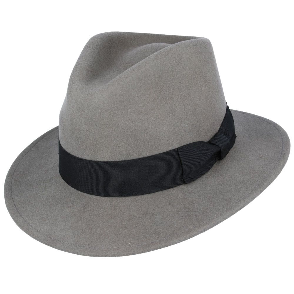 Wool Fedora With Grosgrain Ribbon Band Hat - Grey