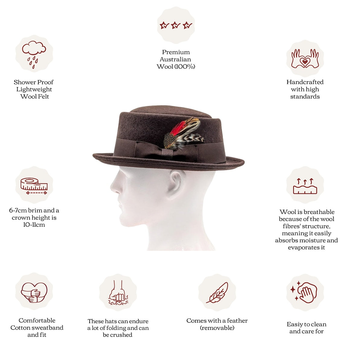 Crushable Pork Pie Hat