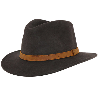 Wool Felt Fedora Hat With Leather Band - Brown