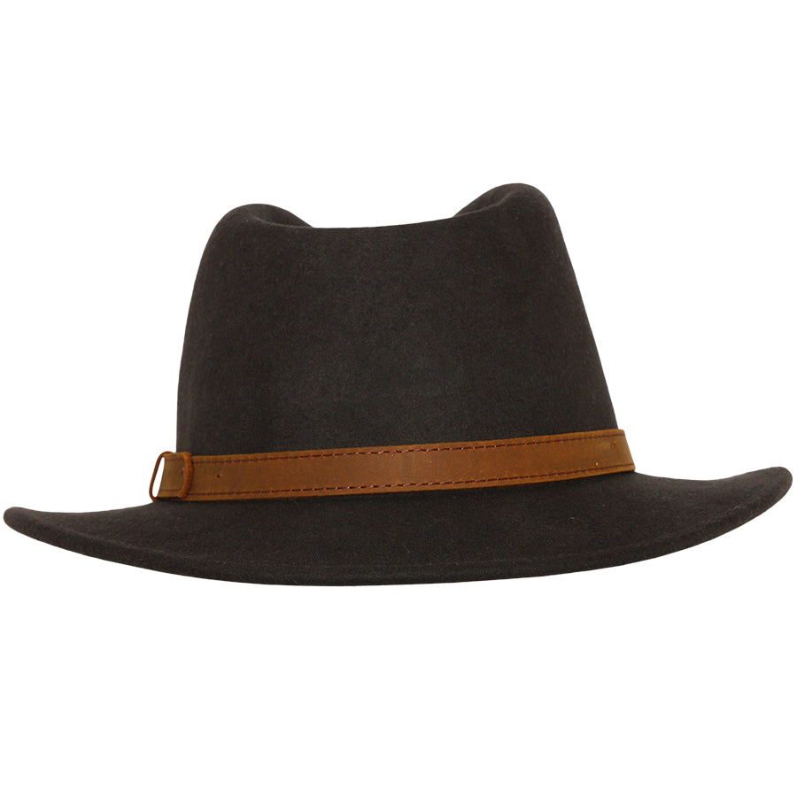 Wool Felt Fedora Hat With Leather Band - Brown