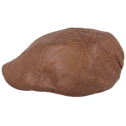 Leather Flat Cap Distressed Six Panel