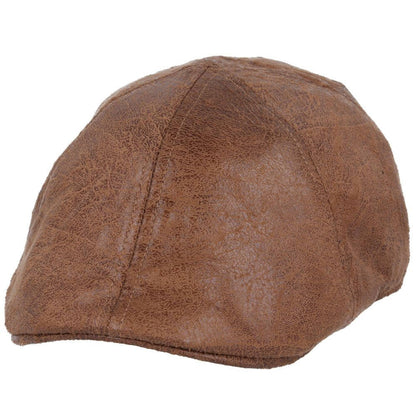 Leather Flat Cap Distressed Six Panel