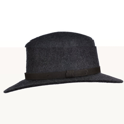 Wool Felt Fedora Hat With Leather Band - Mix Charcoal