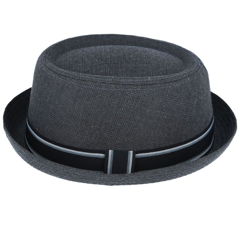 Cotton Pork Pie Hat With Strip Band - Black