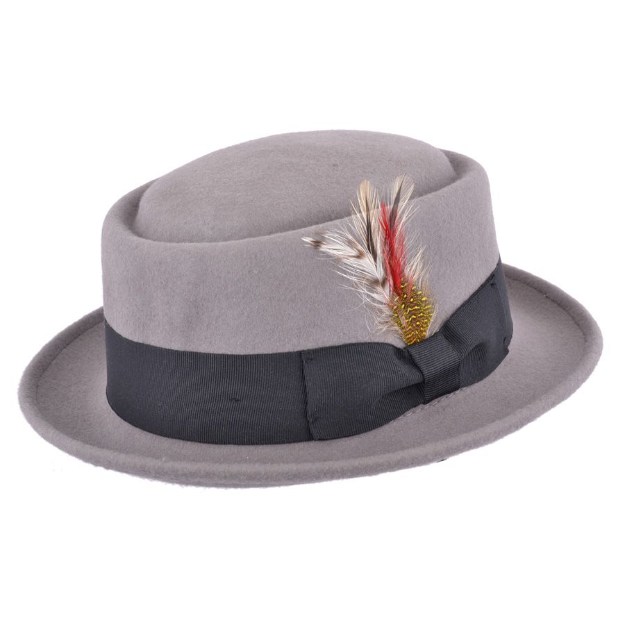 Wool Felt Crushable Pork Pie Hat - Grey