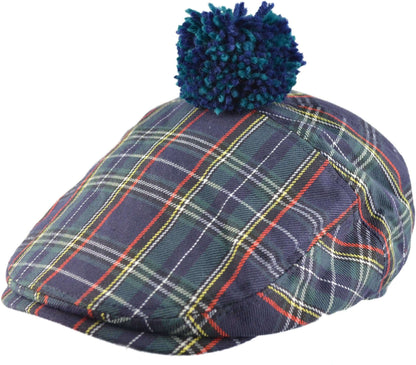 Scottish Tartan Pompom Flat Cap