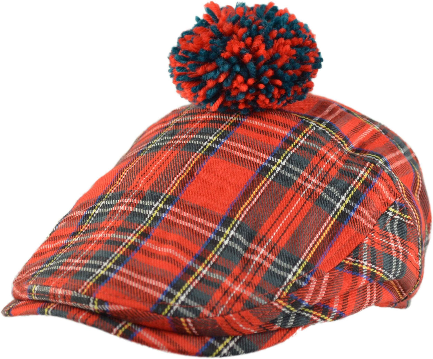 Scottish Tartan Pompom Flat Cap