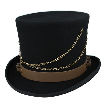 Gothic Victorian Steampunk Top Hat With Laced Brown Leather Look Band