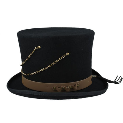 Gothic Victorian Steampunk Top Hat With Laced Brown Leather Look Band