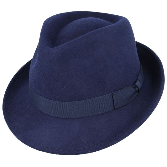 Crushable Wool Felt Trilby Hat, Navy