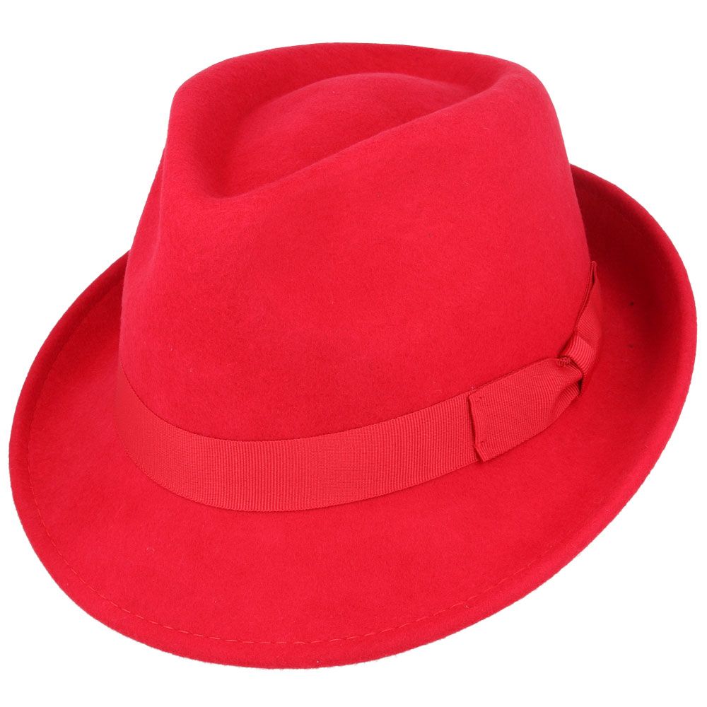 Crushable Wool Felt Trilby Hat, Red