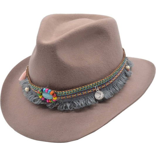 Ladies Wool Felt Fedora Hat With Frills